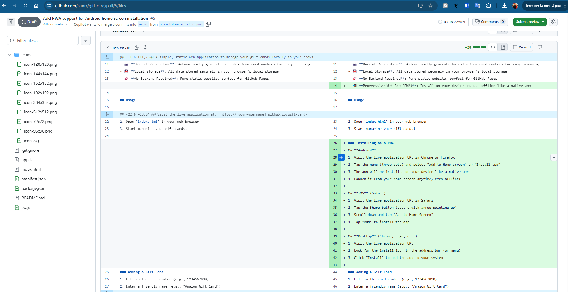 Code changes by Copilot